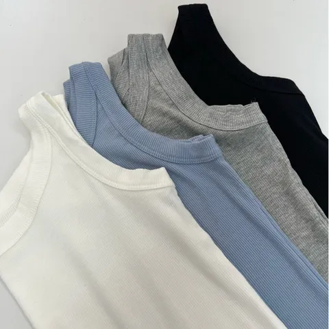 [부유방실종/속옷끈노출X]아멜 라운드넥 골지 스판 나시 4color