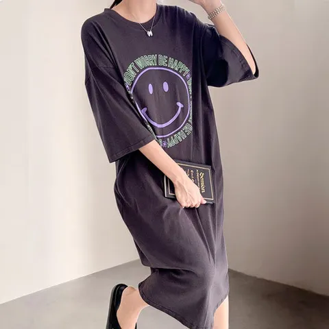 [LBRAND] 면100 다조아 스마일 반팔 롱원피스