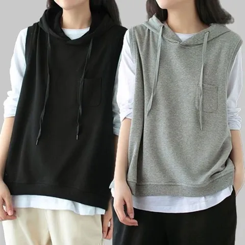 [로즈엘리]블랙&그레이 후드조끼 레이어드 조끼 2컬러