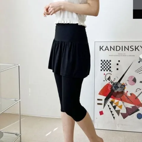 치마 후레아 레깅스 뽀얌 2단 7부 쿨 심플 여름