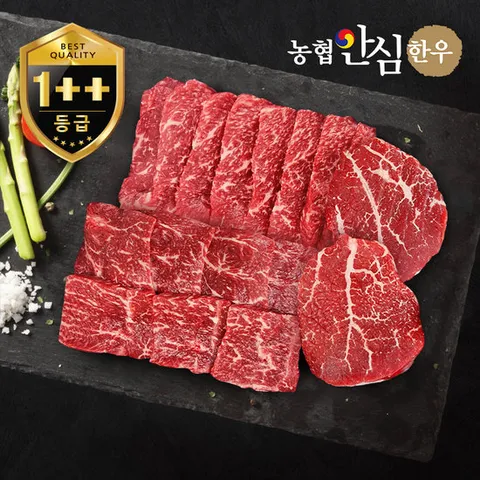 [농협안심한우] 1++등급  한우 모둠구이 한판 600g (보섭+설깃+우둔)