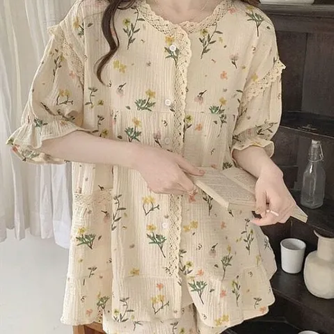 신상 여름 레이스 홈웨어 파자마 여자 수면 잠옷 세트