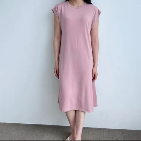 라운드 집안원피스 무지 심플 여름  반소매 썸