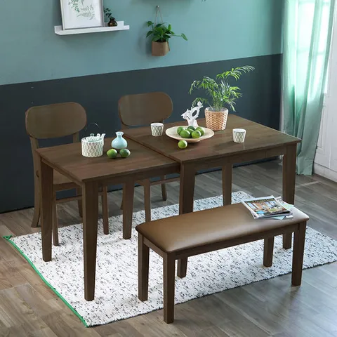 베스트리빙 공간활용 슬라이딩 확장형 버터 4인 원목 식탁 세트/벤치형