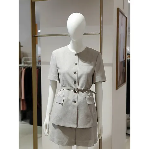 [에꼴드파리][에꼴드파리] 벨티드 노 칼라 반팔 재킷  M27RB46WJ