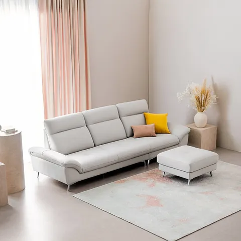 [단독] [봄소와_New Year 20%+5만원 혜택 ] 사나래 4인용 벨라니 통가죽 소파 + 스툴