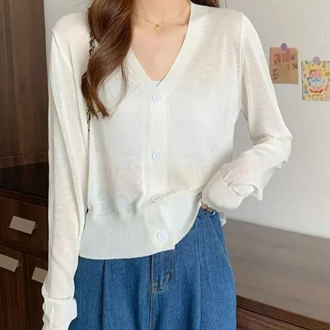 여리여리 스타일링 여성용 긴팔 시스루 가디건