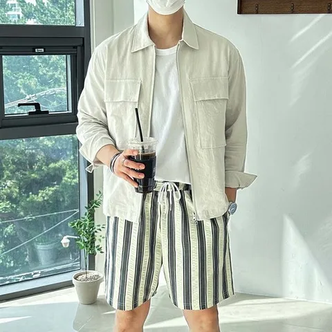 [쿼터]남자 린넨 자켓 바캉스 트러커 카라 여름 집업 자켓 3colo