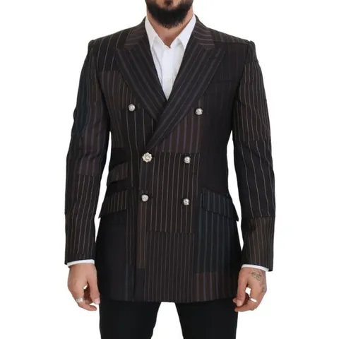 패치워크 스트라이프 더블 브레스티드 블레이저