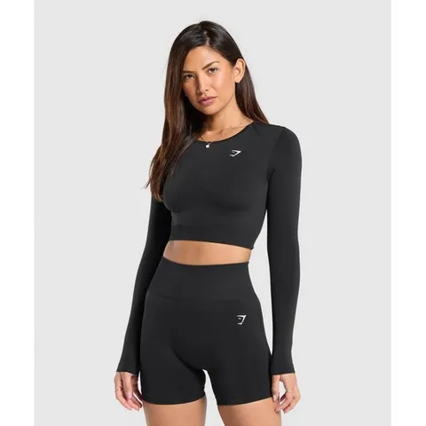 짐샤크 에브리데이 심리스 긴팔 크롭 탑 블랙 B7A2S-BB2J