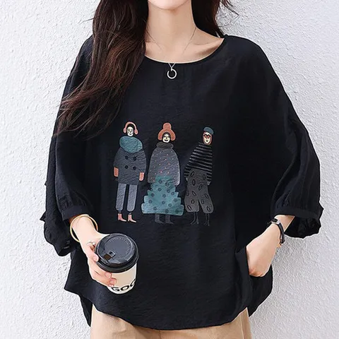 [퀸이즈][퀸이즈] [88까지]사델 가오리핏 프린팅 티셔츠