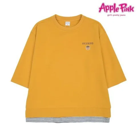 [애플핑크]7부 밑단 스트라이프 배색티 (APK8R501GSY)