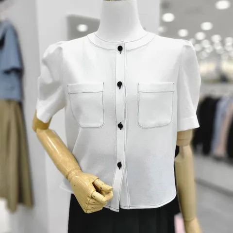 [비지트인뉴욕]스티치 포인트 퍼프슬리브 자켓블라우스 VA6SS0C_