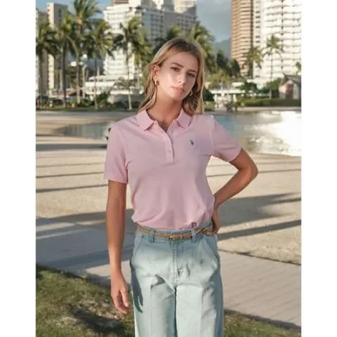 [U.S. POLO ASSN.]여성 라이트핑크 면혼방 PK 반팔티셔츠