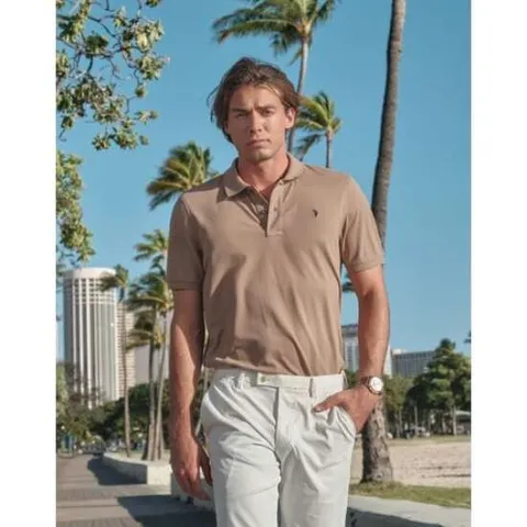 [U.S. POLO ASSN.]남성 멜란지베이지 면혼방 PK 반팔티셔츠