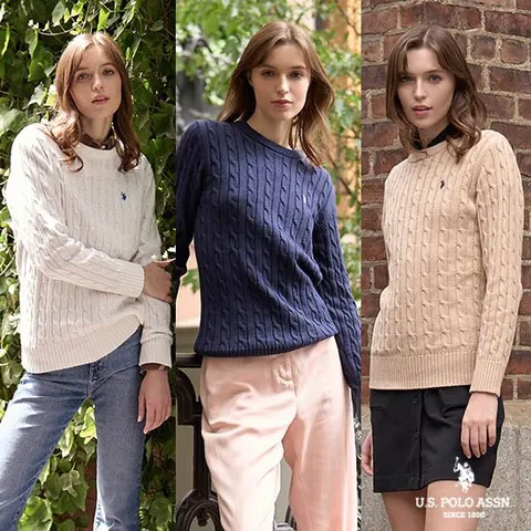 [U.S. POLO ASSN.] 여성 케이블 라운드니트
