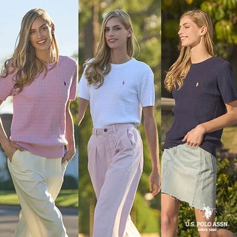 [U.S. POLO ASSN.] 여성 린넨 블렌디드 라운드 니트