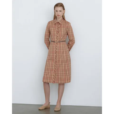 닥스 여성 24FW 클리어런스 핑크 하우스체크 벨티드 셔츠형 원피스 DLDR4DE81P2
