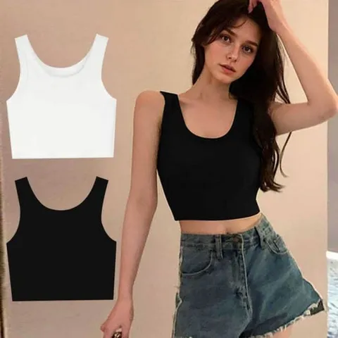 여성 여름 시원한 베이직 미니 크롭탑 나시티셔츠