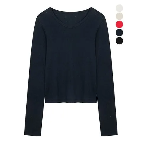 [바닐라비]여성 펀칭 패턴 슬림 라운드넥 티셔츠