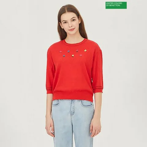 [베네통]베네통 스카시 꽃 자수 니트 BAKP08341_RD