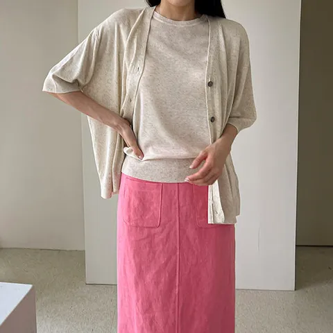 [어반프랑] 루즈 린넨 나시 브이넥 7부 썸머 가디건 세트