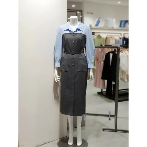 [KL][KL] 셔츠 배색 H 라인 원피스 KWOPOI0600 (P003320041)