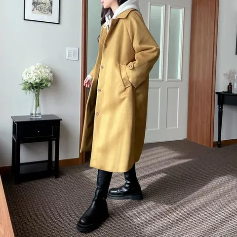 포미어 가을 여성 롱코트 루즈핏 백버튼 트임 박스핏