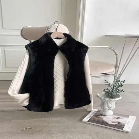 카폴링 밍크 하이넥 패션 여성 지퍼 윈터 조끼