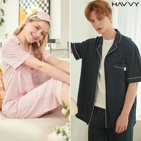 [하비] 커플 여름인견 잠옷상하세트 홈웨어