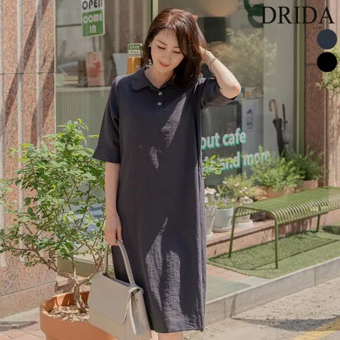 [드리다]드리다 여자 여름 카라 반오픈 린넨 마 빅사이즈 원피스