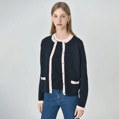 [SATIN] [Selected]배색 니트 세트 가디건 O243T906