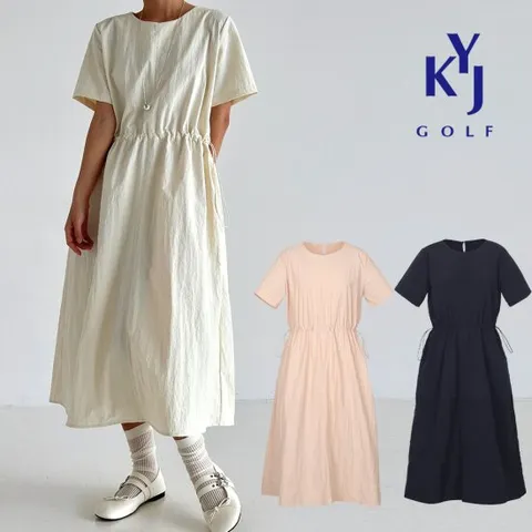 여름 시원한 반팔 바스락 스트링 롱 원피스 DOMLOP04