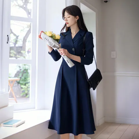 [시크라인] 프리실라 쥬얼리 버튼 핀턱 플레어 원피스