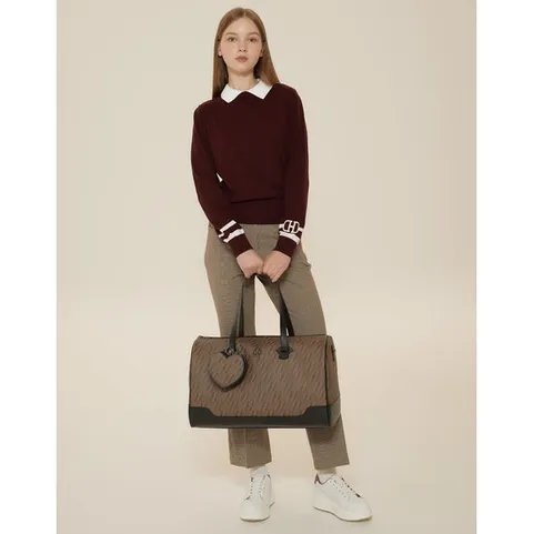 헤지스 골프 여성 24FW 가격인하블랙 여성 H 패턴 FAUX레더 보스턴백 HWBA4F503BK