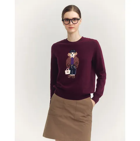 헤지스 여성 24FW 울100% 버건디 해리 인타샤 라운드넥 스웨터 HSSW4D806D2