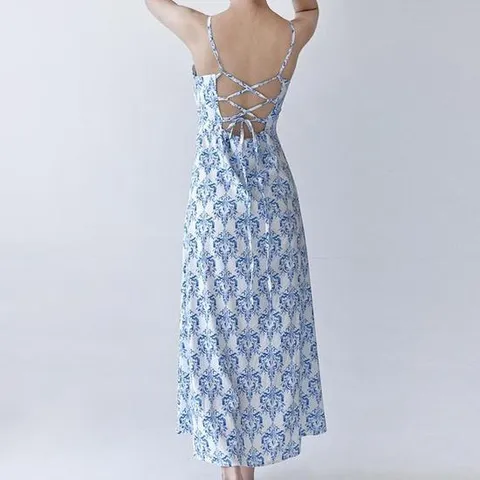 여름 해변 휴양지 뒷트임 롱원피스 끈나시 드레스