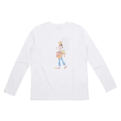 [ 롯데백화점 ][뱅뱅]여성 꽃을 든 프린트 긴팔 면 티셔츠 NTK709