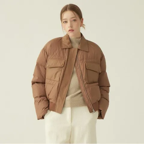 [로르 서울][라스트특가]구스다운 램스킨 배색 숏패딩_KSPD240802