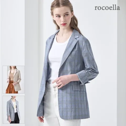 로코엘라 브리즈 린넨 블렌딩 체크 여성 자켓 3종택1