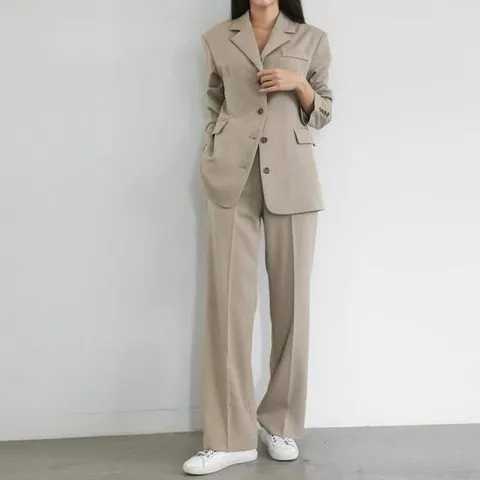 투피스 정장 세트 싱글 하프 자켓 와이드 슬랙스 팬츠