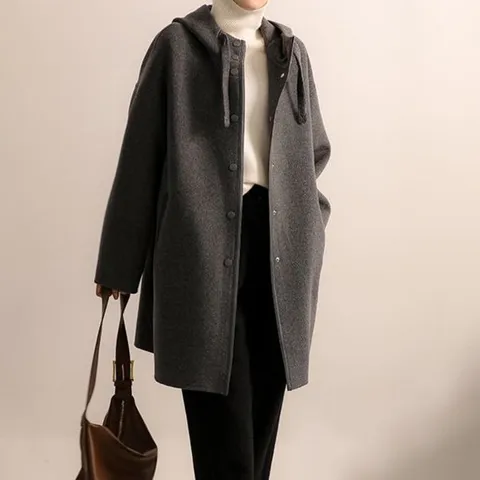 [렐라웨어] 캐주얼 후드 버튼 베이직 코트 3color