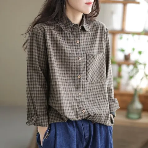 [코코에보니]오버핏잔체크셔츠/빅사이즈여성의류/SH-508