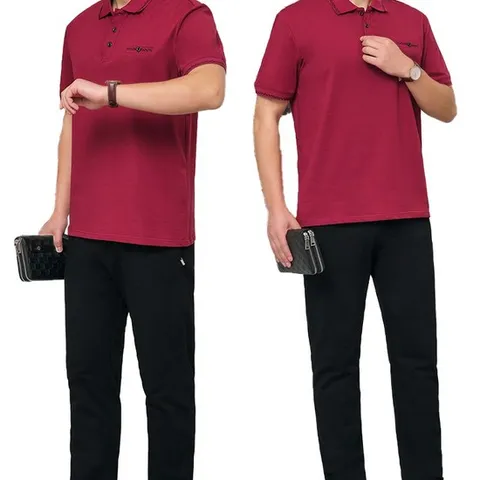 남성용 편안한 카라 반팔 티셔츠 밴딩 팬츠 상하의 세트