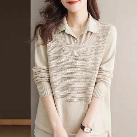 [모니카제이]루즈핏 니트 레이어드 블라우스(n1066)