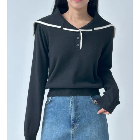 [MADE] 세일러 카라 단추 오픈 홀카라 니트 (4color)