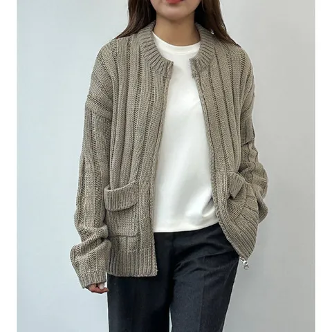 [MADE] 실용적 포켓 디자인 U넥 코스 니트 집업 (4color)