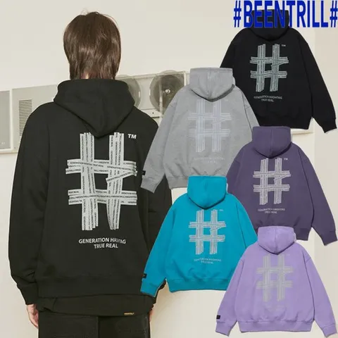 [ 롯데백화점 ][빈트릴]리플랙티브 해시태그 오버핏 후드티 BA233HM002