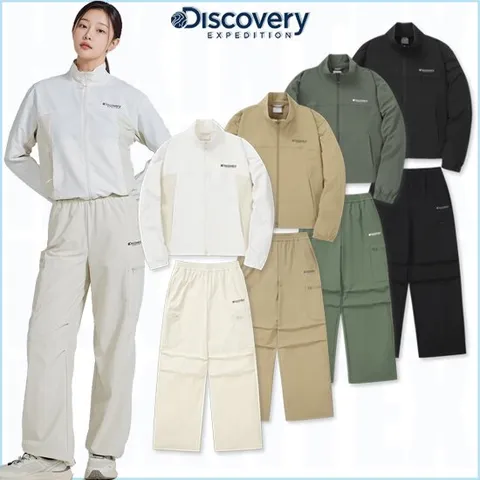 [ 현대백화점 ]디스커버리 24FW 신상품 DWTR44044DWTP44044 신규 색상 입고 여성 우븐 트레이닝 자켓 스트링 와이드팬츠 세트 여자 츄리닝 HKTR