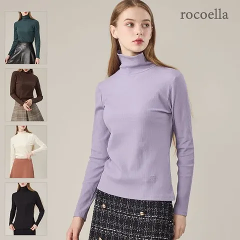 [로코엘라]브로우 하이넥 리브 여성 티블라우스